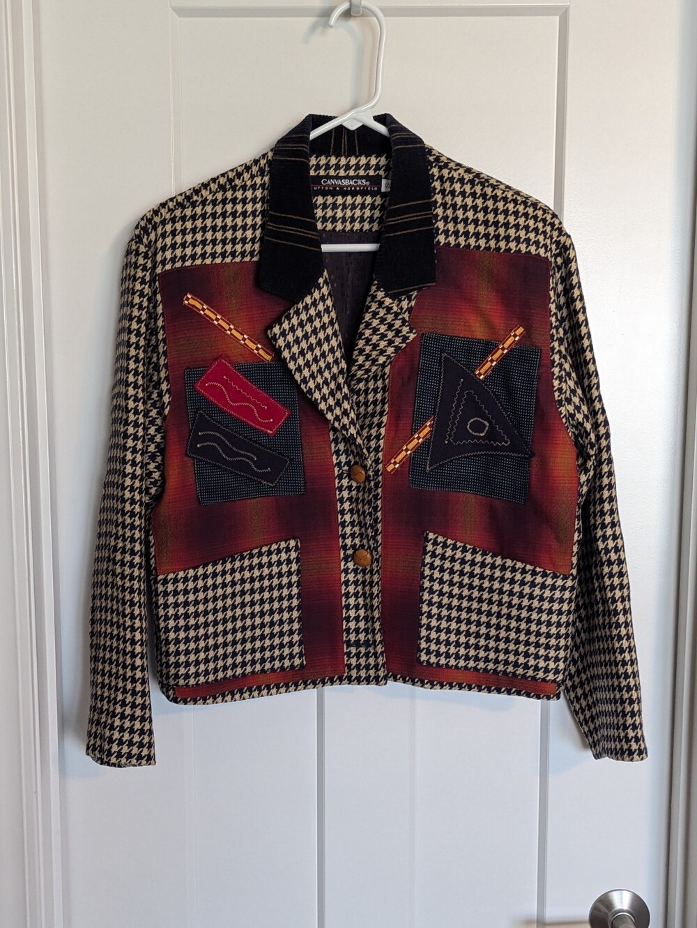 Canvasbacks Vintage Patchwork Quilted Houndstooth Fall Jacket sz S